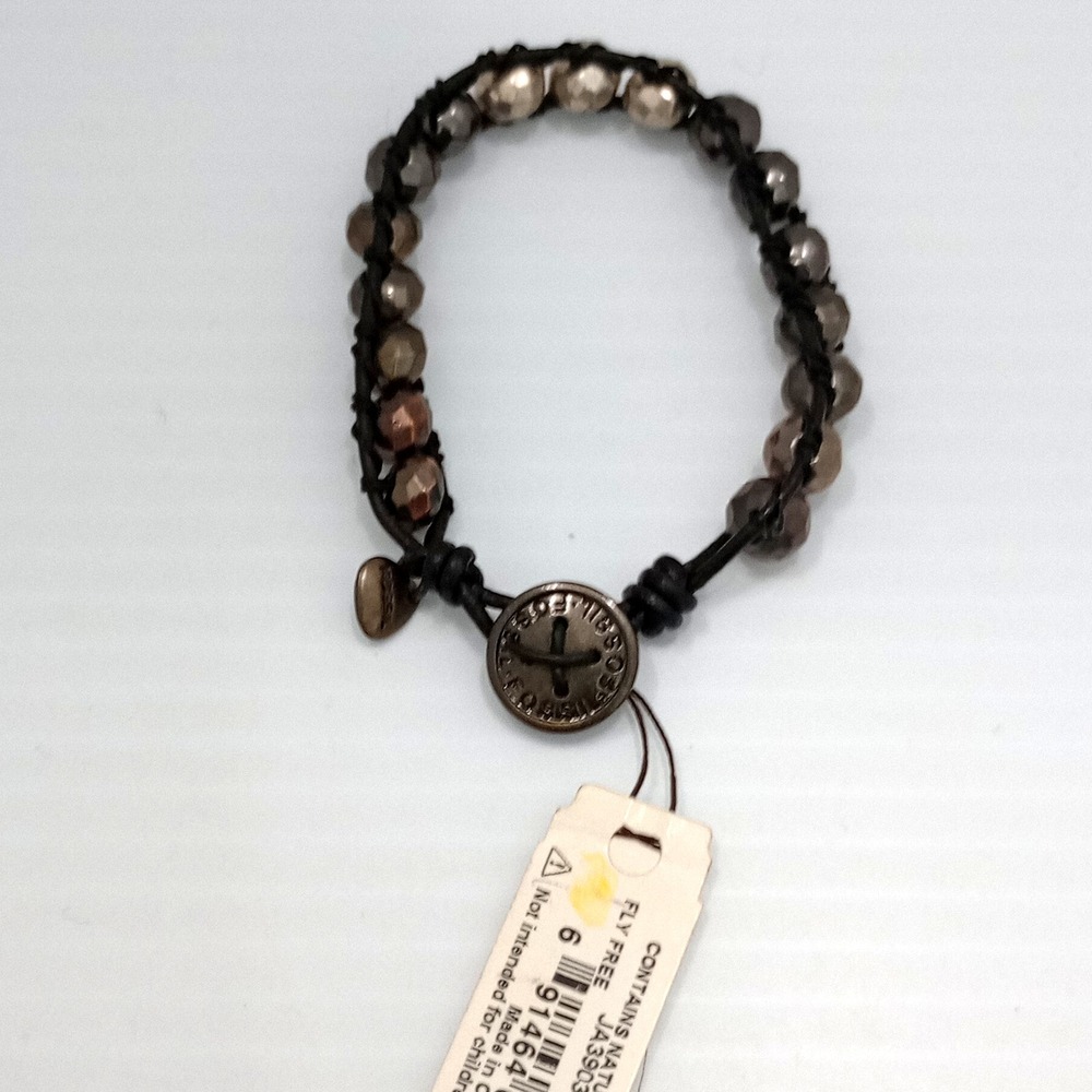 Fossil Fly Free‎ Natural  Materials Leather Bracelet 7 Inch Beaded